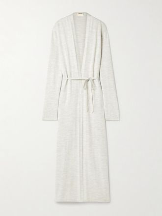 Khaite Cardigan In Lana Merino Con Cintura Alek - Grigio