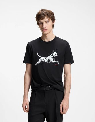 HUGO BOSS Mens HUGO Dirunn Mens Cotton-Jersey T-Shirt with Animal Artwork - Black 001 - Size: 38