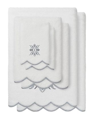 Linum Home Textiles 100% Turkish Cotton Flower Crest Scallop 6Pc Embellished Towel Set