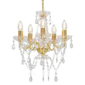 vidaXL Lampadario Con Perline Di Cristallo Dorato Tondo 5 E14 - Vidaxl