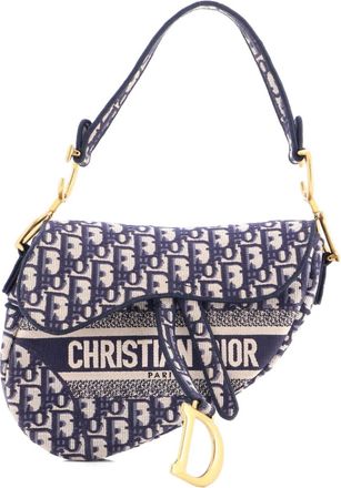 Dior Saddle Handbag Logo Embroidered Oblique Canvas Medium shoulder bag - Blauw