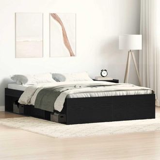 Berkfield Home Bed Frame without Mattress Black Oak 120x200 cm Engineered Wood in Brown | Size: Small Double