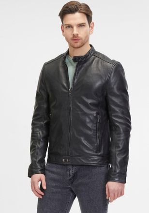 Mauritius Lederjacke MAURITIUS G2MOccer SF, Herren, Gr. 4XL, schwarz, Obermaterial: 100% Schafsleder, unifarben, slim fit kurz, eingesetzt angesetztes B&uuml;ndchen,