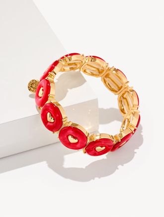 Talbots Red Velvet Heart Stretch Bracelet - Red/Gold - 001 Talbots