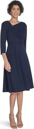 Calvin Klein 3/4 Sleeve Asymmetrical Midi Womens Dress Indigo : 10, Polyester/Spandex