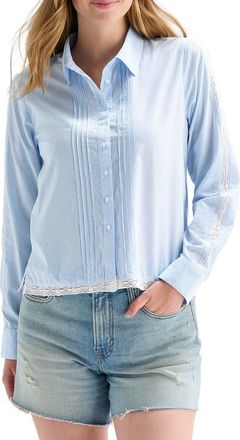 Lucky Brand Stripe Lace Trim Button-Up Shirt in Blue Stripe at Nordstrom Rack, Size X-Small