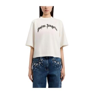 Palm Angels T-Shirts, female, White, Size: XS Curved Logo Boxy T-Shirt