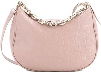 Gucci Emblem Half Moon GG Embossed Leather Large shoulder bag - Beige