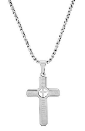 HMY Jewelry Mens Lords Prayer Cross Pendant Necklace in Silver at Nordstrom Rack