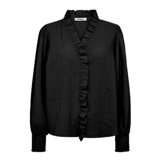 Co'Couture Overhemden, Dames, Zwart, XS, Shina CC Frill LS Shirt Bluse