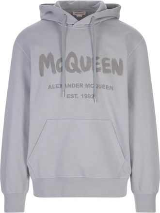 Alexander McQueen Grijze Mc Queen Graffiti Logo Hoodie - Heren - Hoodies - Grijs - XL - Hoodies & sweatvesten