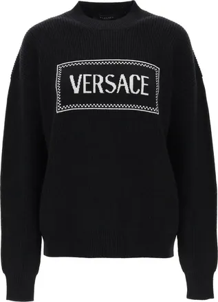 Tシャツ・カットソー VERSACE Midnight Blue Stretch Wool Blend Sweater Versace Sweater Blue Mens Versace