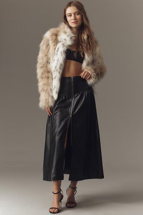 Maeve The Tommie Faux Leather Zip-Front Midi Skirt
