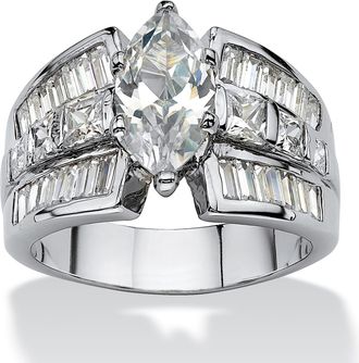 Palm Beach Jewelry 7.87 TCW Marquise-Cut Cubic Zirconia Platinum-Plated Engagement Anniversary Ring