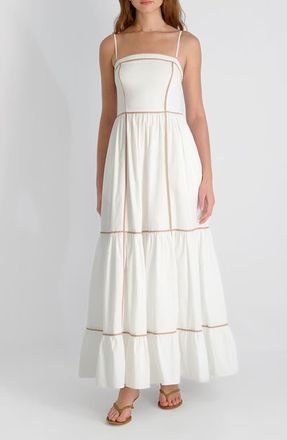 French Connection Cambria Contrast Trim Cotton Maxi Dress in Summer White at Nordstrom, Size X-Small