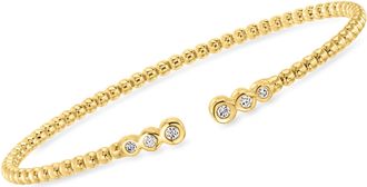 Ross-Simons Lab-Grown Diamond Beaded Cuff Bracelet in 18kt Gold Over Sterling
