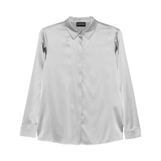 Emporio Armani Shirts, female, Gray, Size: XS Long Sleeve Silk Shirt