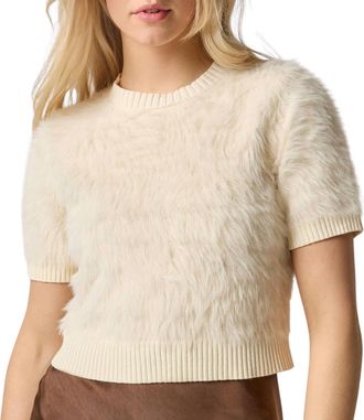 Lilla P Short Sleeve Brushed Crew Sweater In Ivory