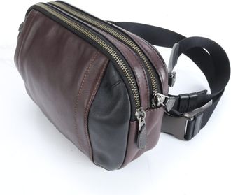 Coach Black Brown Leather Pouch Shoulder Bag Sling Bag (Pre-Owned)