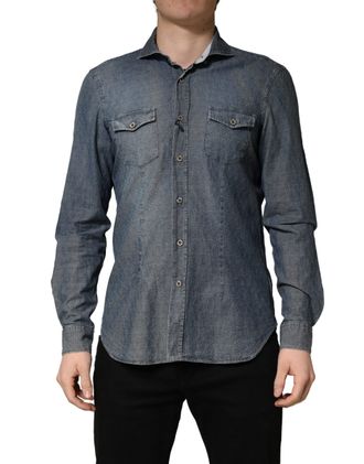 Domenico Tagliente DarkBlue Long Sleeve Collared Denim Mens Shirt (Pre-Owned)