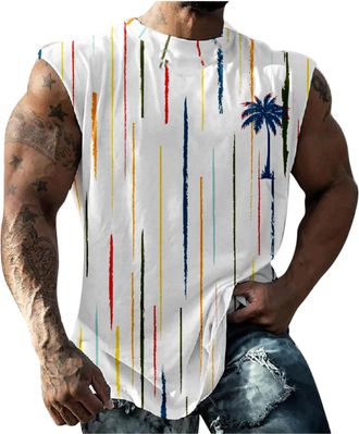 Generic Mens Vests Tank Top Summer Sleeveless Vests Round Neck Pullover Loose Fit Tee Shirts Fashion Printed T-shirt Casual Walking Holiday Singlets Regular F