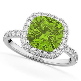 Allurez Cushion Cut Halo Peridot & Diamond Engagement Ring 14k in 3.11Ct/white Gold at Nordstrom, Size 6.5