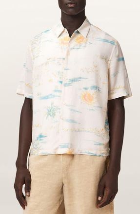 AllSaints Breezer Floral Short Sleeve Button-Up Shirt in Candy Yellow at Nordstrom, Size Xx-Large