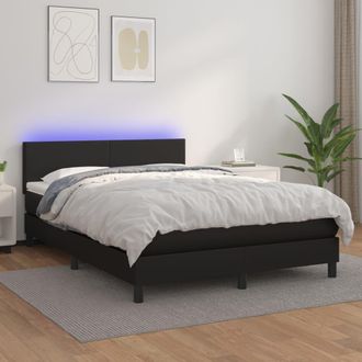 vidaXL Vidaxl - Cama Box Spring Colch&oacute;n Y Led Cuero Sint&eacute;tico Negro 140x190 Cm