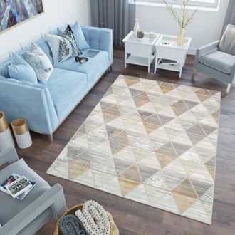 Tapiso Alfombra de poli&eacute;ster en gris claro y amarillo oscuro 140x200 cm