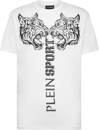Plein Sport T-Shirt Ronde Hals Tiger - Heren - Sportshirts - Wit - 2XL - Katoen - Fitness