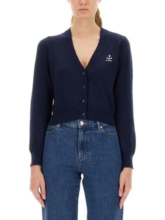 A.P.C. Blue Logo V Neck Cardigan