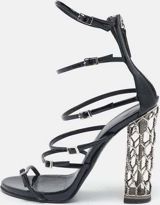 Giuseppe Zanotti Black Patent Leather Lauren Metal Cage Heel Strappy Sandals