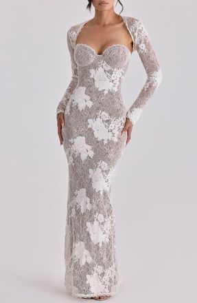 House of CB Lucienne Lace Corset Strapless Gown & Bolero Set in Ivory at Nordstrom, Size X-Large A