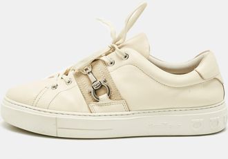 Ferragamo Cream Leather And Suede Sultan Low Top Sneakers