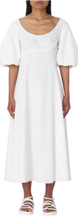 Kenzo Elegante Midi Jurk Pofmouwen - Dames - Casual kleedjes - Wit - 2XS - Katoen - Kleedjes