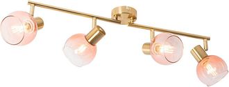 QAZQA Qazqa Art D&eacute;co Foco Inteligente Dorado Con Cristal Rosa Incl. 4 Wifi P45 - Vidro Acero /vidrio Alargada Adecuado Para Led Max. 4 X 4.5 Watt