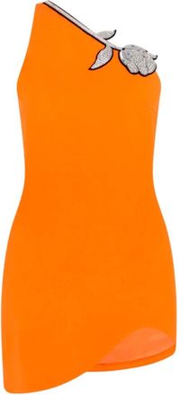 DAVID KOMA Een-schouder kristal roos mini jurk - Dames - Korte kleedjes - Oranje - XS - Kleedjes