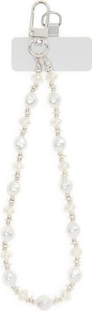 Chelsea28 Faux Pearl Beaded Phone Wrist Strap in White- Silver at Nordstrom