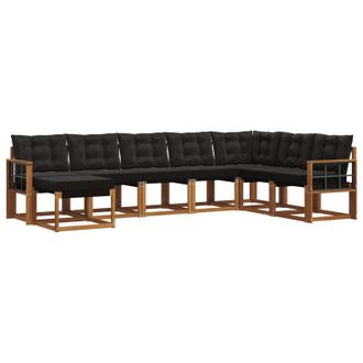 vidaXL Conjunto De Sof&aacute;s De Exterior Con Coj&iacute;n 8 Pcs Natural Y Negro Vidaxl
