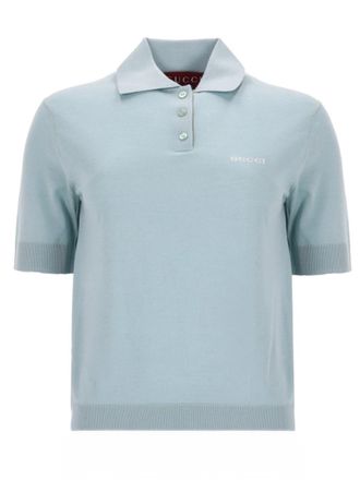 Gucci Light Blue Logo Shirt Collar Polo