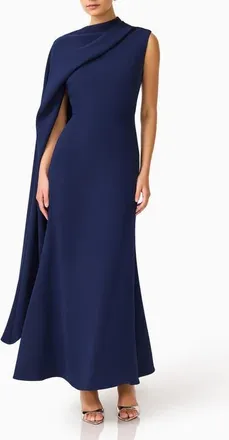 Elliatt Leonara Asymmetric Cape Dress in Deep Navy at Nordstrom, Size Xx-Large