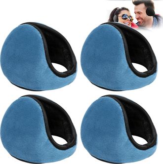 Generic 4 Pcs Winter Ear Muffs for Men Women,Foldable Adjustable Classic Fleece Ear Warmers Soft Plush Back The Head Earmuffs Unisex Warm Sleeping Ear Covers 