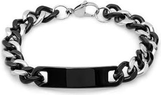 Steeltime Mens Two Tone Stainless Steel Curb Chain Bracelet in Silver/black at Nordstrom Rack