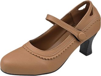 Generic Womens Modern Dance Shoes for Indoor Friendship Square and National Standard Dance Performance (Khaki, 5.5)