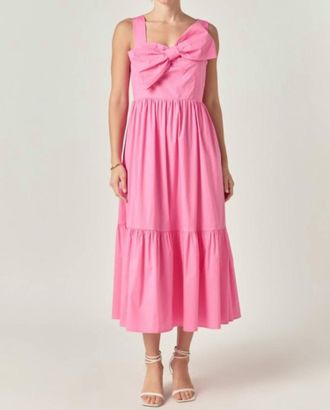 English Factory Bow Sleeveless Midi Dress In Pink