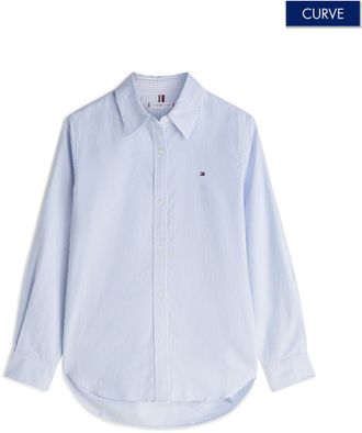 Tommy Hilfiger Hemdbluse TOMMY HILFIGER CURVE CRV OXFORD RELAXED FIT SHIRT, Damen, Gr. 48, classic ithaca stp mid blau, Web, Obermaterial: 100% Baumwolle, gestreift,