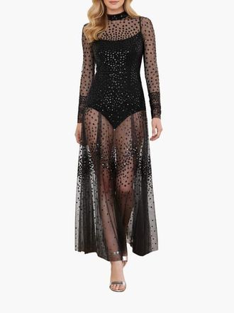 Needle & Thread Scallop Sequin Sheer Bow Ankle Gown in Graphite at Nordstrom, Size 12