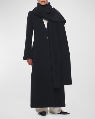 Another Tomorrow Long Deep V Scarf Cashmere Coat