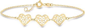 Ross-Simons Italian 14kt Yellow Gold Geometric-Pattern Heart Station Bracelet