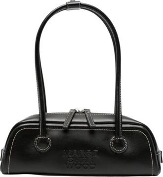 Marge Sherwood Mini Schoudertas met Contrasterende Stiksels van Leer - Dames - Handtassen - Zwart - ONE Size - Leer - Tassen